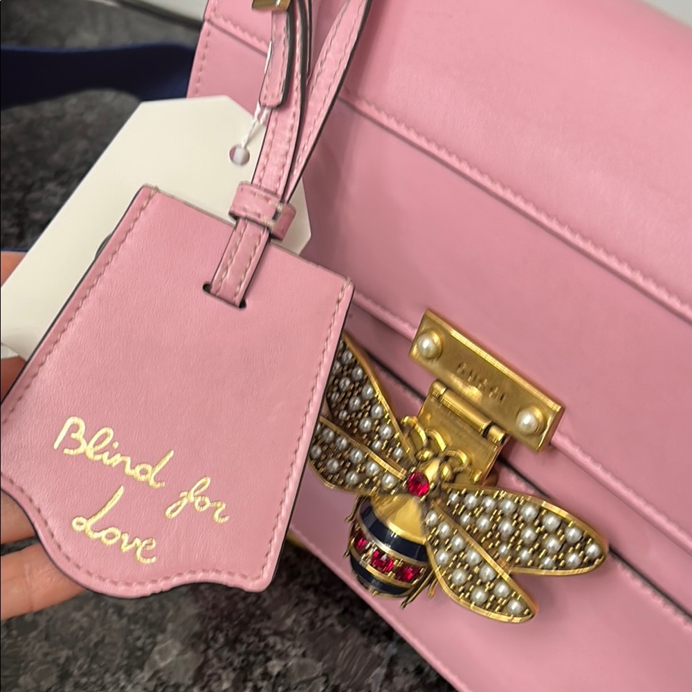 . GUCCI Queen Margaret Pink Bee Lea Satchel; - Picture 7 of 15